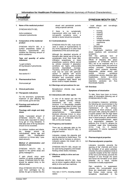 Download: Kreussler Pharma - DYNEXAN MOUTH GEL Specifications